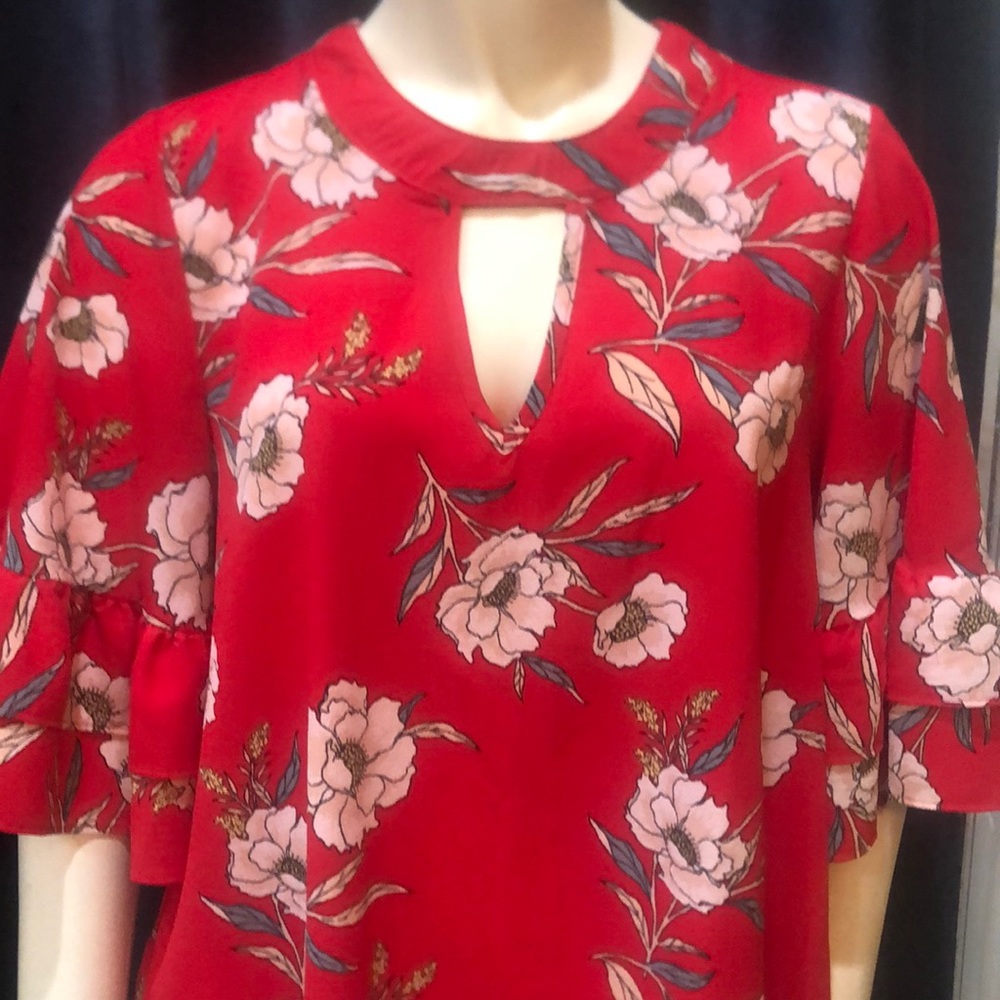 Cherry Red Floral Blouse